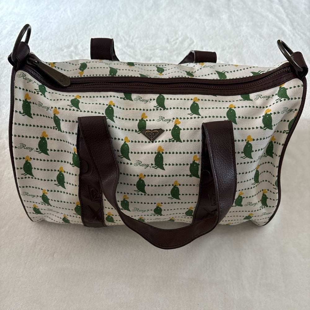 Y2K VTG Roxy Logo Bird Printed Satchel Mini Duffle Bag - READ